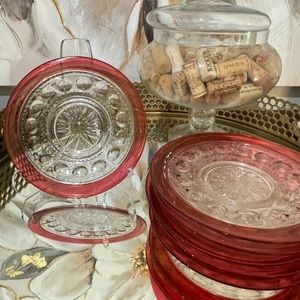 Set 6 Tiffin Franciscan King's Crown Cranberry Flashed 7.5" Glass Salad Plates